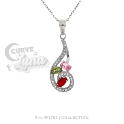 Gioiello CURVEDILUNA, collana in argento 925 con pendente in argento e zirconi, design esclusivo e luminoso, perfetto per occasioni eleganti.