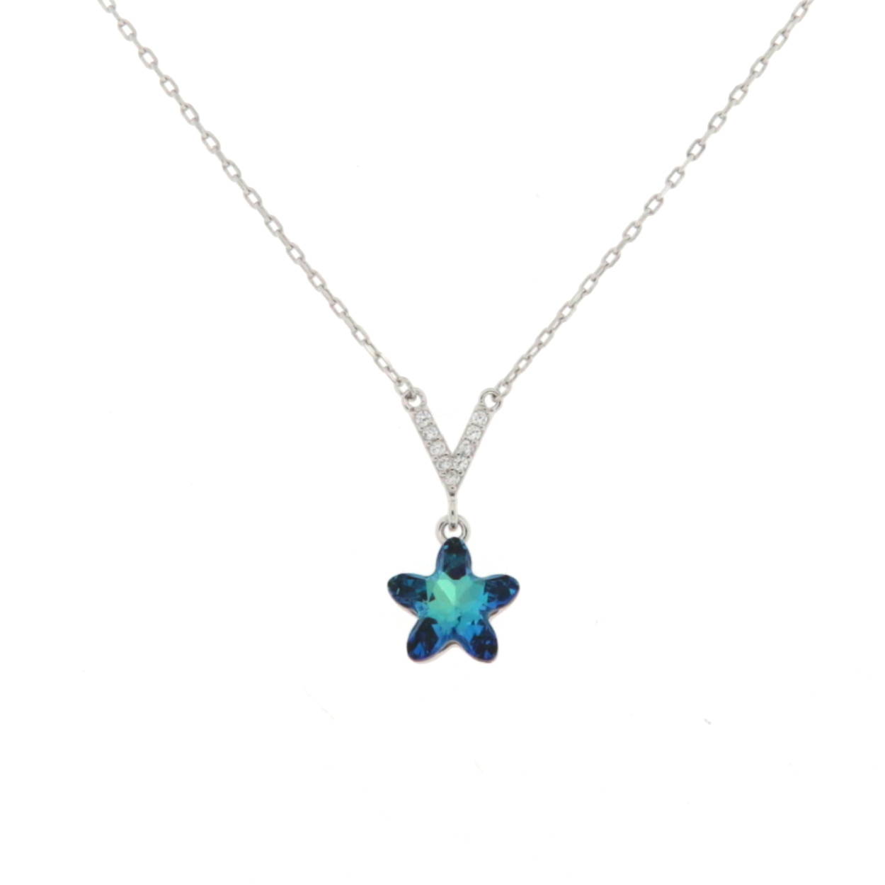 Collana in argento 925 della collezione Persefone di Rial Stile, pendente stella blu con zirconi. Gioiello elegante e moderno per look sofisticati.