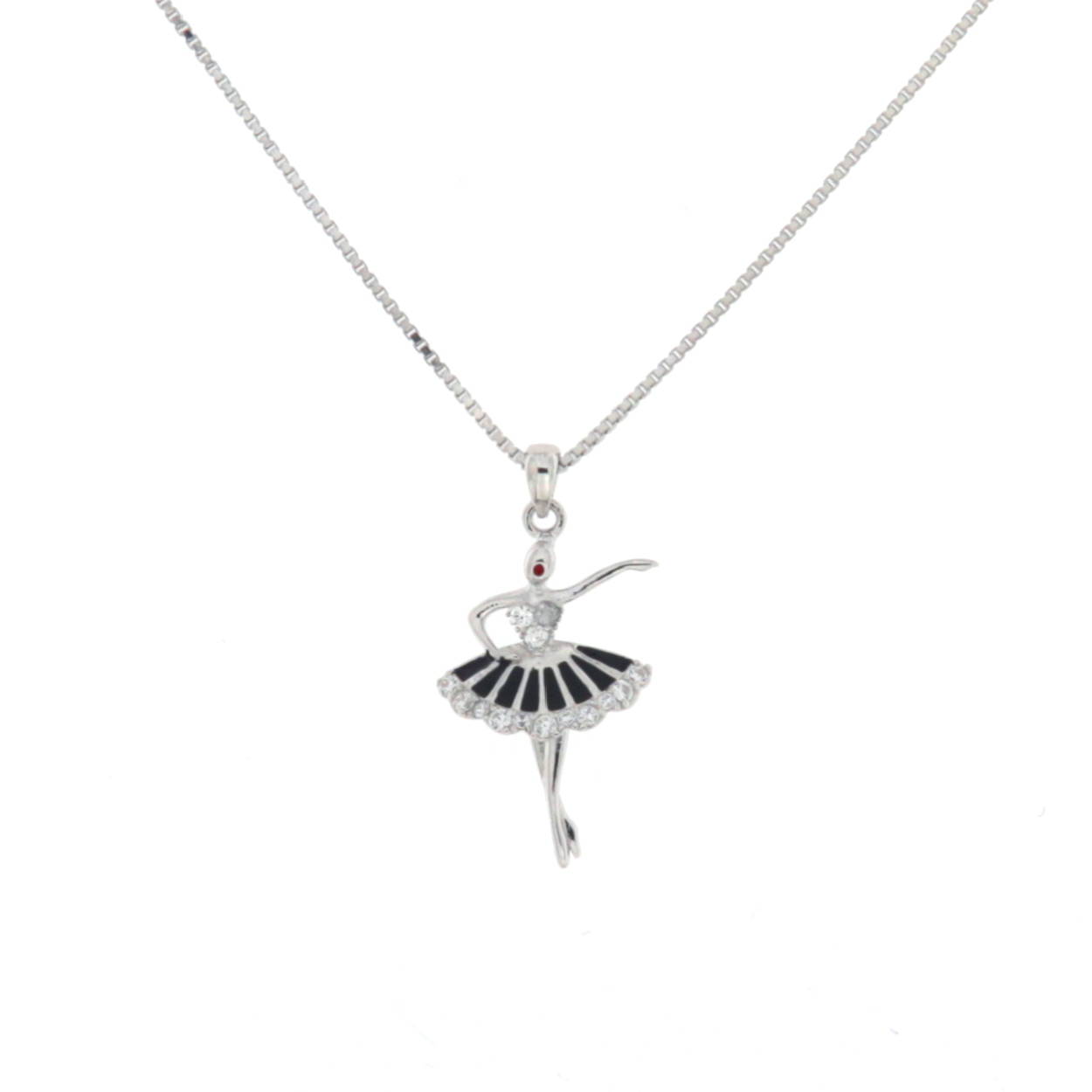 Collana in argento 925 della collezione Persefone di Rial Stile, pendente ballerina con zirconi. Gioiello raffinato che esprime eleganza e grazia per occasioni speciali.